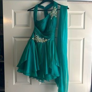 Beautiful prom/homecoming teal dress shuffle layered one shoulder dress cocktail